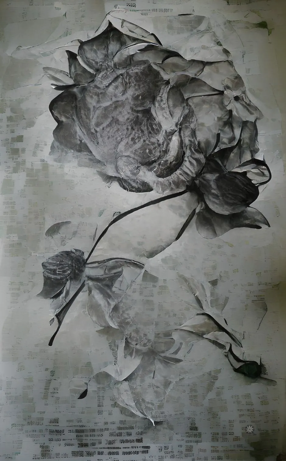 Fallen rose on sheet music